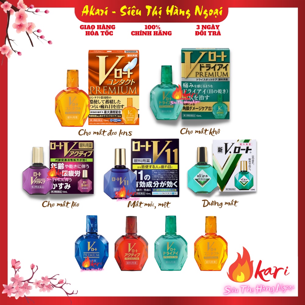 Nước Nhỏ Mắt Rohto V, V Premium nội địa Nhật Bản các loại cho người già, cao tuổi mắt cận, ngứa, đỏ