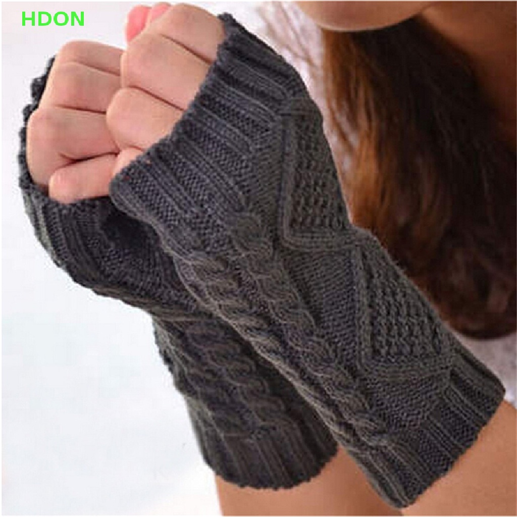 HD Fashion Unisex Men Women Arm Warmer Fingerless Knitted Long Gloves Cute Mittens ON