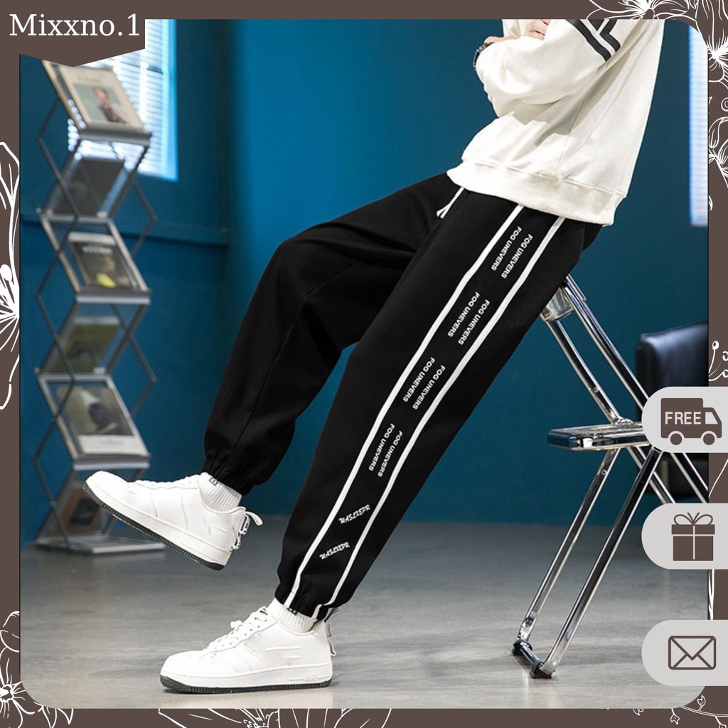 Quần Thun Nam Nữ Unisex Phối Kẻ Sọc Chữ Hai Bên Bo Gấu Vibe thời trang Mixxstoreno.1 QUAN NAM 127