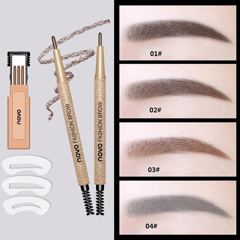Bút Chì Kẻ Lông Mày Xoay Tự Động Kèm 3 Lõi Thay Thế Và 3 Thẻ Vẽ Lông Mày Novo