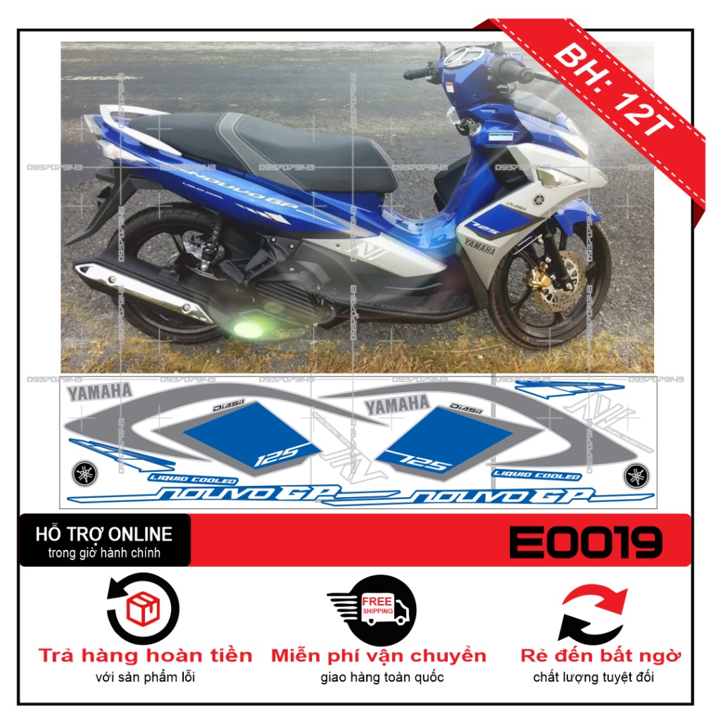 TEM RỜI NOUVO 6 ZIN TRẮNG XANH GP - BI DECAL