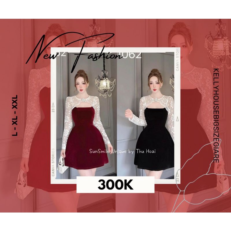 [Hàng Có Sẵn] Bigsize Đầm Nhung Ren Tay Dài (Từ 55kg đến 90kg)