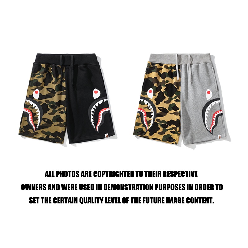 BAPE Quần Short Đi Biển Họa Tiết Đầu Cá Mập Phối Màu Rằn Ri Hai Mặt Thời Trang Đường Phố Cá Tính