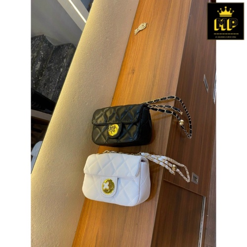 Túi Xách Chất Da MP KEN Khoá Hình Cỏ 4 Lá Màu Đen Trắng Xanh Cực Tôn Da Size 18 Đeo Chéo Dây Xích Có Chuông