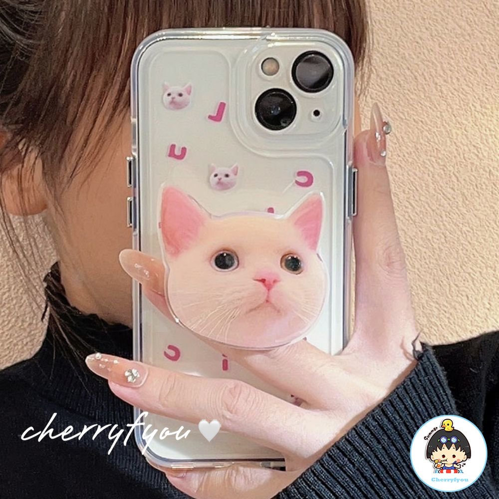Ốp Điện Thoại TPU Mềm Chống Bụi Chống Sốc Có Giá Đỡ Hình Đầu Mèo Cho IPhone 14 13 12 11 Pro Max