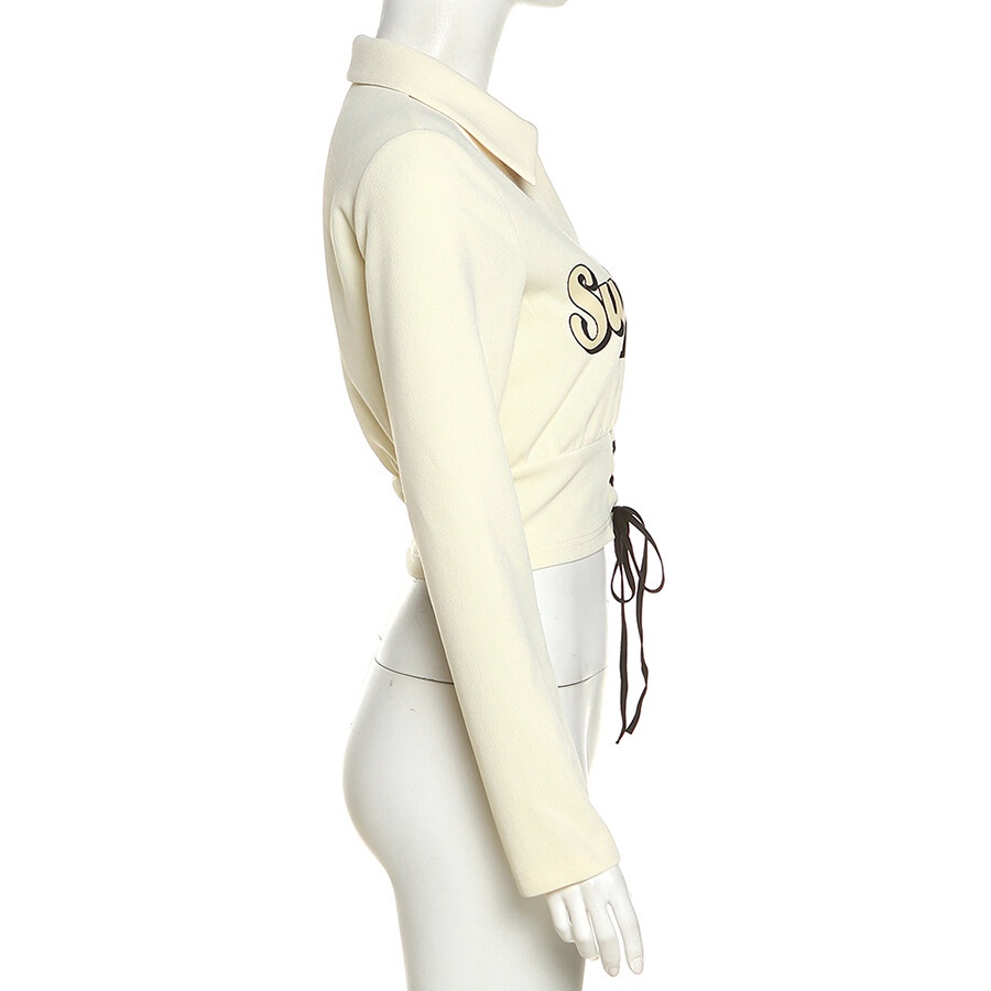 Áo Croptop Tay Dài Cổ Chữ V In Chữ Thời Trang Dành Cho Nữ