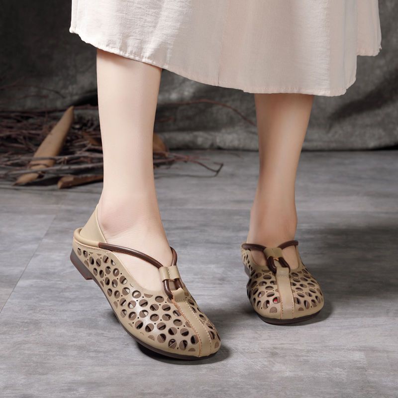 Giày Búp Bê Da Mũi Tròn Đế Bằng Thời Trang Xuân Hè 2022 Cho Nữ Trung Niên