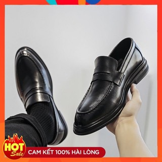 Giày Lười Nam Đen Dáng Xỏ Giày Da Nam Trơn Công Sở Đế Cao Cu Cao Cấp Tăng Chiều Cao 4cm LF02