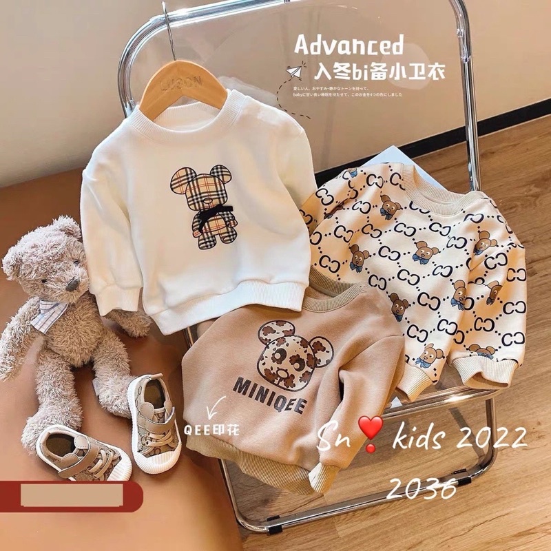 Áo Thu Đông Bé Trai,Bé Gái In Hoạ Tiết Gấu Size 8-20kg