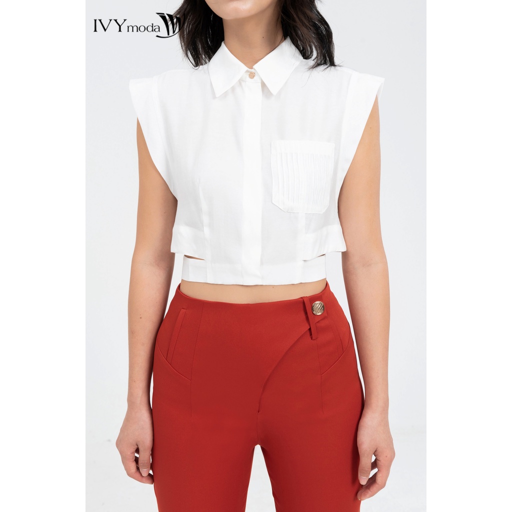 Áo croptop nữ lụa tay hến IVY moda MS 16B9453