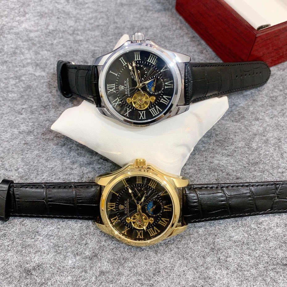 Đồng Hồ Nam Rolex Dây Da - Size 43mm, Cơ Lộ Máy, 3 Kim, Thép Không Gỉ, Sang Trọng Dành Cho Nam Bảo Hành Máy 3 Tháng