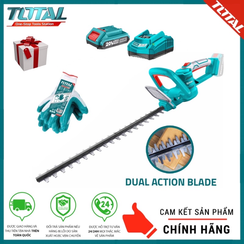 TOTAL Máy cắt hàng rào dùng pin 20V  có Kèm theo Pin Sạc THTLI20018 & THTLI20461