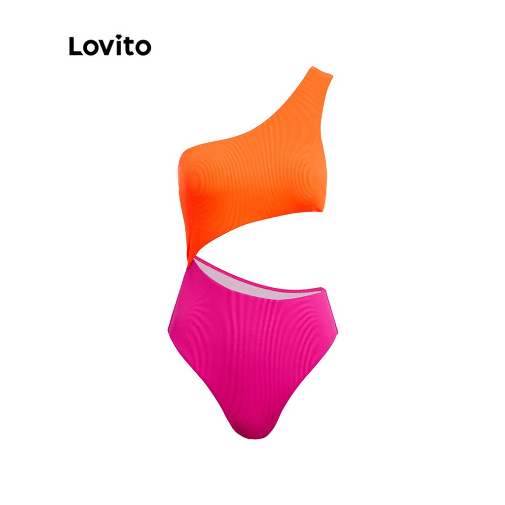 Lovito Đồng bằng một vai nữ một mảnh Sexy L33AD033 (Cam)