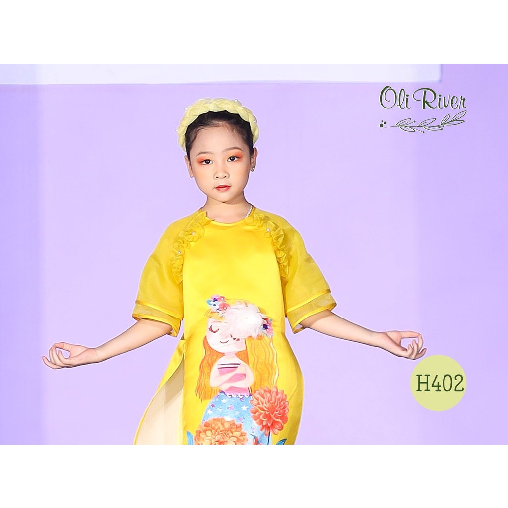 ÁO DÀI CÁCH TÂN THIẾT KẾ TAY LỠ PHỐI BÈO IN HÌNH CÔNG CHÚA TÓC MÂY