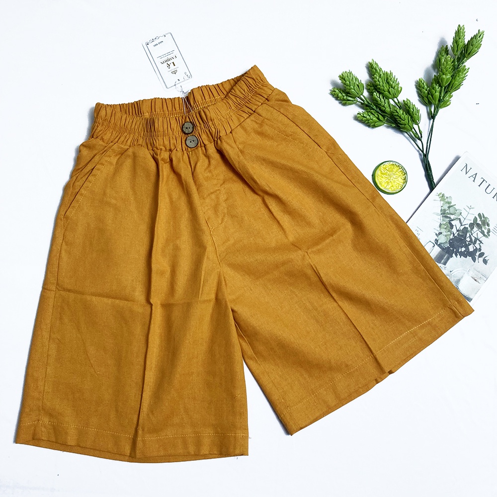 Quần đùi vải linen size 45kg-55kg, quần lỡ ống rộng lưng thun cho nữ - QU67