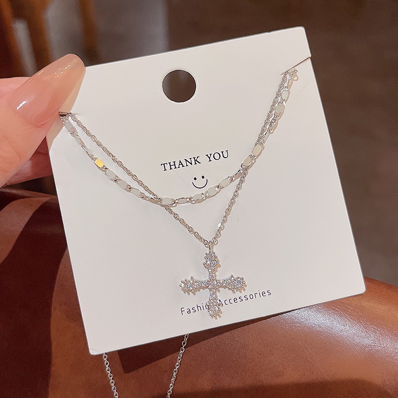 Vòng Cổ Choker Bằng Titan Mặt Thánh Giá Đính Kim Cương Nhân Tạo Phong Cách Mới Cho Nữ