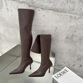 Bốt Đùi Da Lì Mềm Lót Nỉ Qua Gối Khóa Sau Gót 8cm 3 Màu Đen Trắng Kem Nâu Mã P60 Shop Phương Nhi Thời Trang Nữ