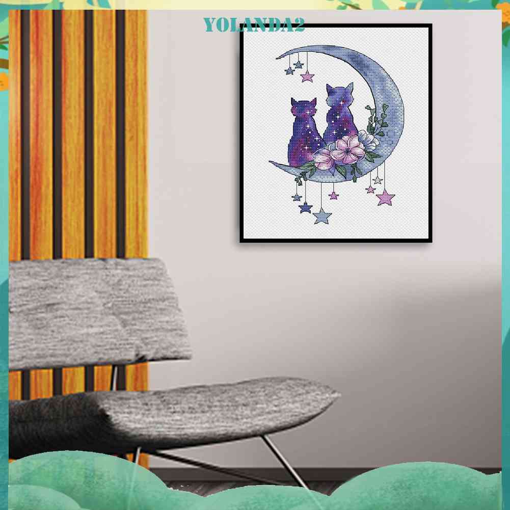 Bộ Tranh Thêu Chữ Thập DIY Hình Mèo Và Mặt Trăng 11CT Yolanda2