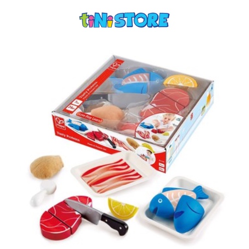 tiNiStore-Đồ chơi gỗ hape mô hình cắt thức ăn thịt và cá tiNiToy E3155B