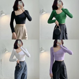 Áo Thun Gân Croptop Lệch Vai