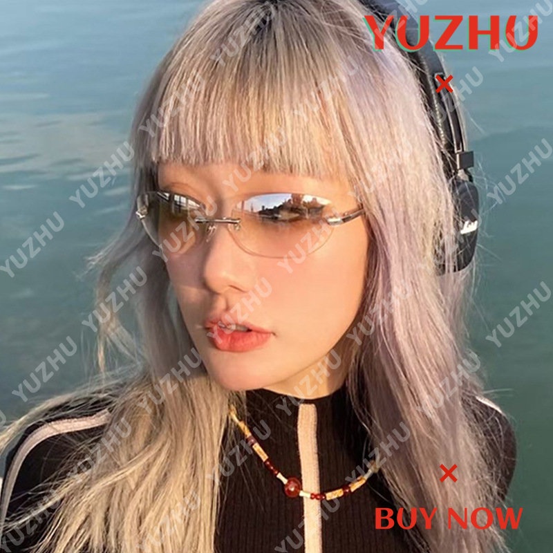 (Yuzhu) Kính Mát Gọng Kim Loại Y2K Phong Cách Ins Futuristic Tech