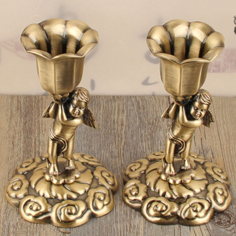 Set 2 Giá Đỡ Nến Bằng Hợp Kim Kẽm Hình Thiên Thần Phong Cách Vintage