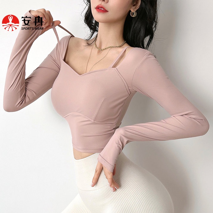 Áo ANRAN tay dài có đệm ôm dáng cho nữ tập thể thao yoga