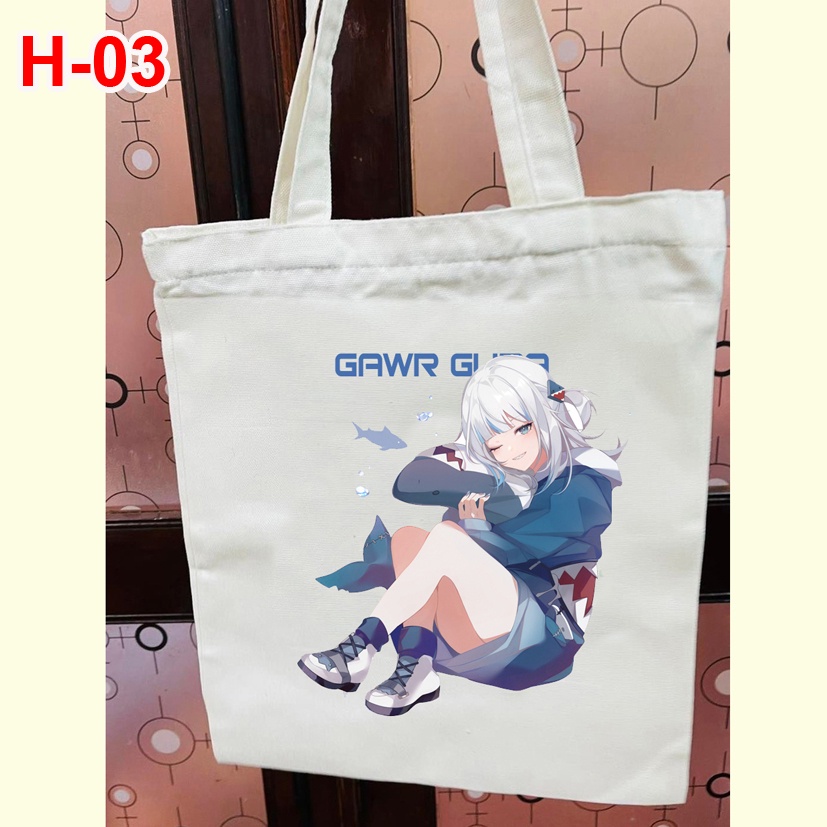 Túi vải tote anime  Hololive Gawr Gura, túi vải canvas anime  Hololive Gawr Gura và in hình theo yêu cầu