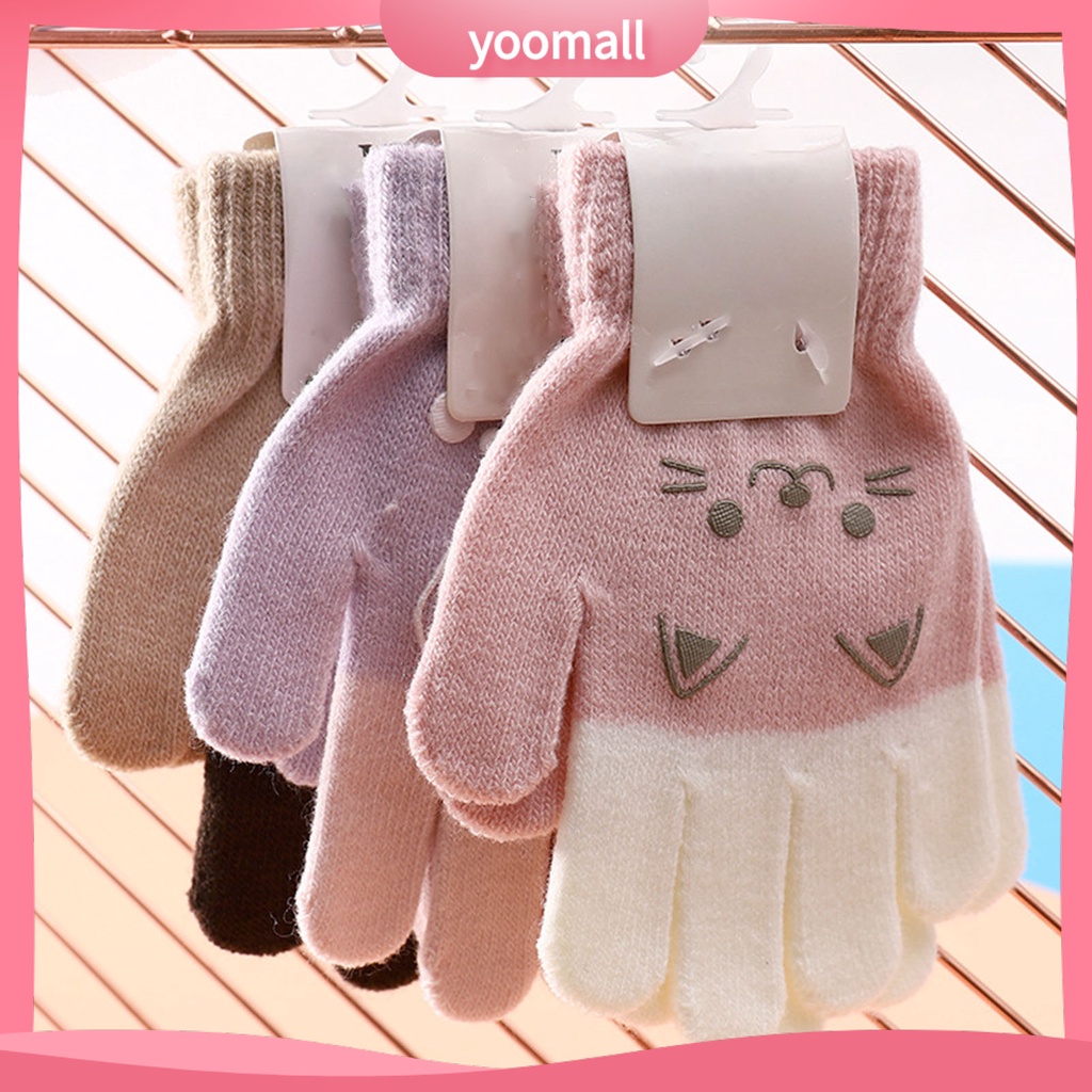1 Đôi Găng Tay Dệt Kim Dày Giữ Ấm In Họa Tiết Thú Hoạt Hình Dễ Thương Cho Bé