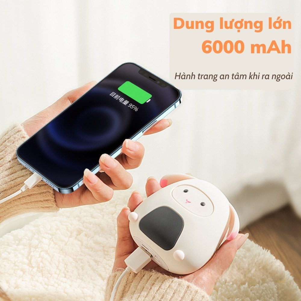 Máy sưởi mini cầm tay kiêm Sạc dự phòng dung tích lớn 6000mAh, máy sưởi mini đa năng