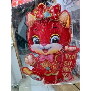 Hình mèo trang trí tết có kèm keo dán 1 cặp 2 con dán cửa 2023