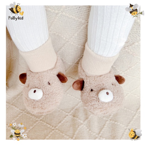 Giày Cho Bé, Giày Tập Đi Lông Cừu Họa Tiết Gấu Cổ Cao Siêu Ấm Siêu Đáng Yêu Polly Kid - SP321