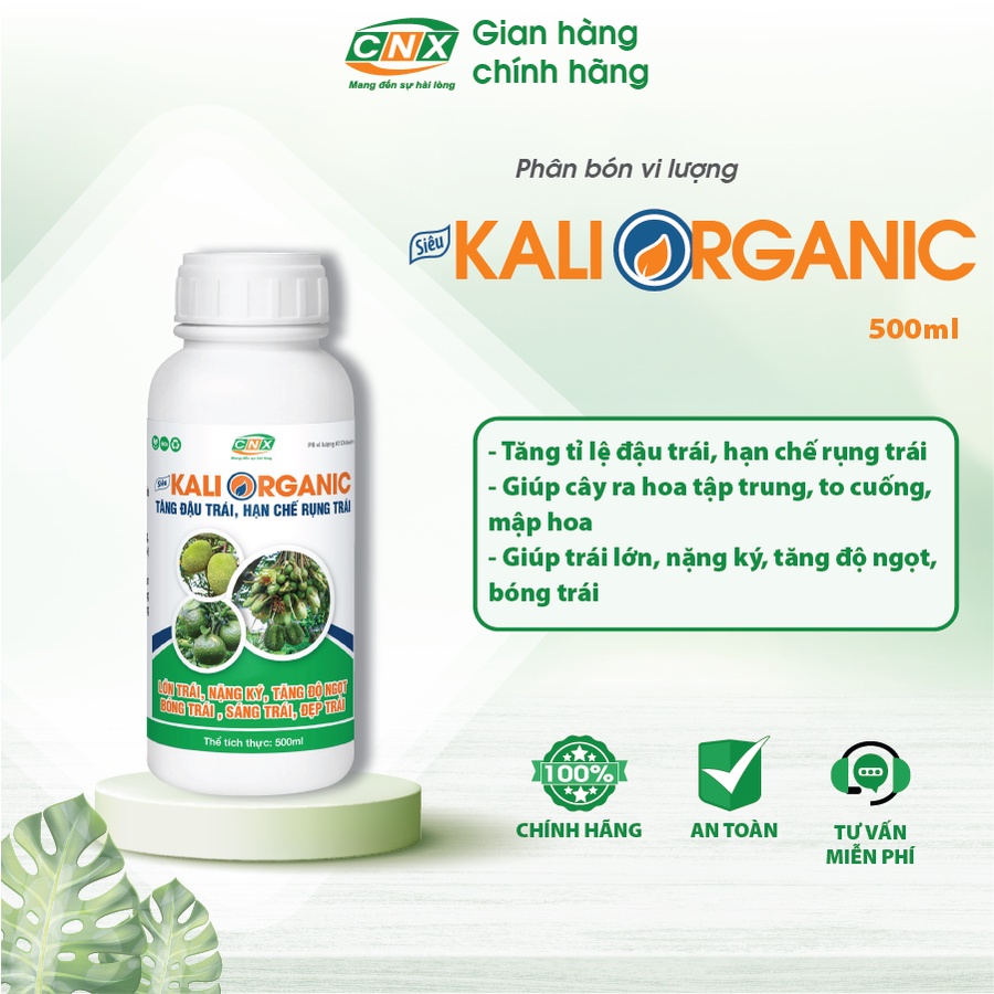 Phân bón vi lượng SIÊU KALI ORGANIC giúp bông to, mọng quả, tăng tỷ lệ đậu quả, cho màu sắc đẹp - CNX 500ML