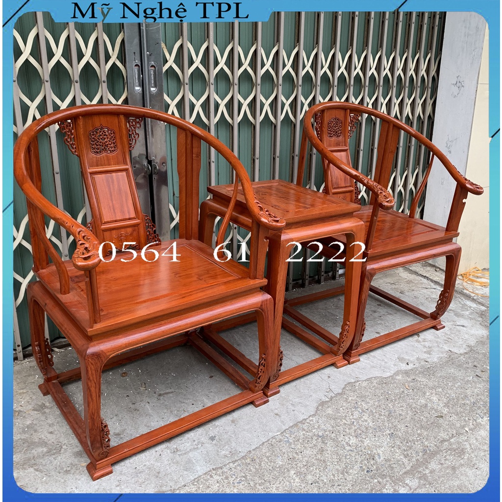 Bộ bàn ghế gỗ hương phòng khách chiện cong kiểu minh đế 2 ghế 1 bàn