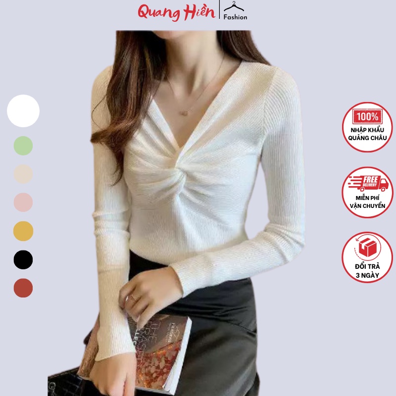 Áo len tăm nữ Quảng Châu xoắn ngực dài tay phong cách Hàn Quốc freesize MS350 (ảnh+video shop tự quay)