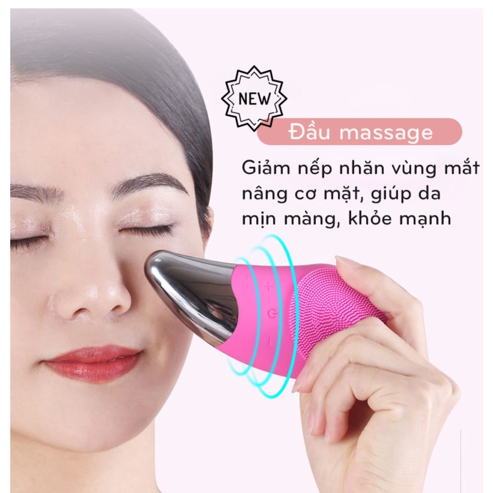 Máy rửa mặt massage nâng cơ XPLUS máy rửa mặt rung sóng âm mặt silicon mềm chống nước IPX7 XP8-RM01