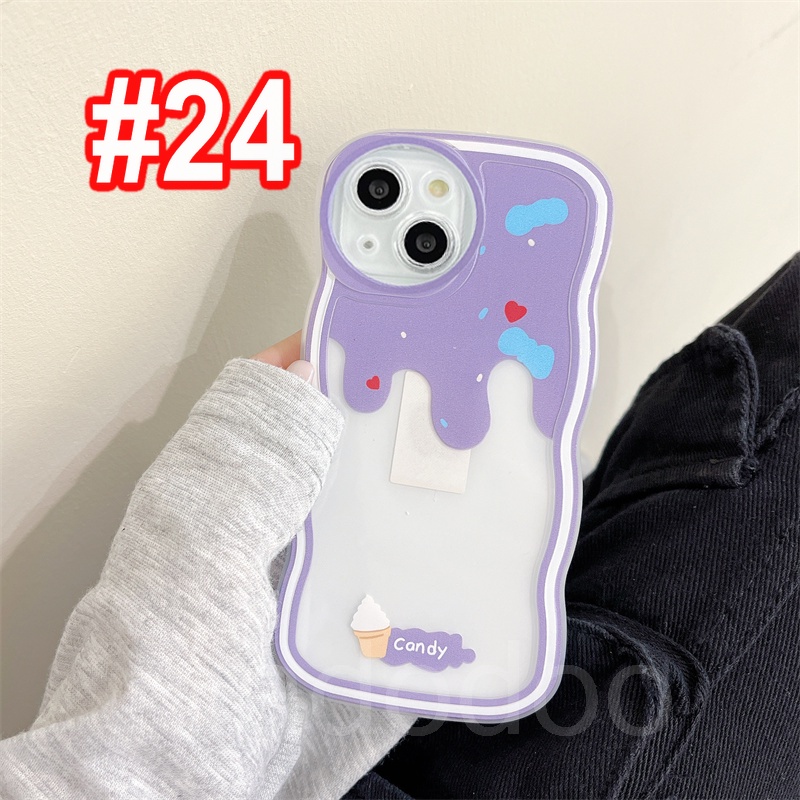 Casing For iPhone 14 13 12 11 Pro Xs max Mini 7 8 6 6S Plus X XR 14ProMax 13promax 12promax 11promax 6+6S+ 7+ 8+ Cute Waves Edge Candy ice Cream Fine Hole Airbag Shockproof Clear Soft Phone Case Cover BW 23