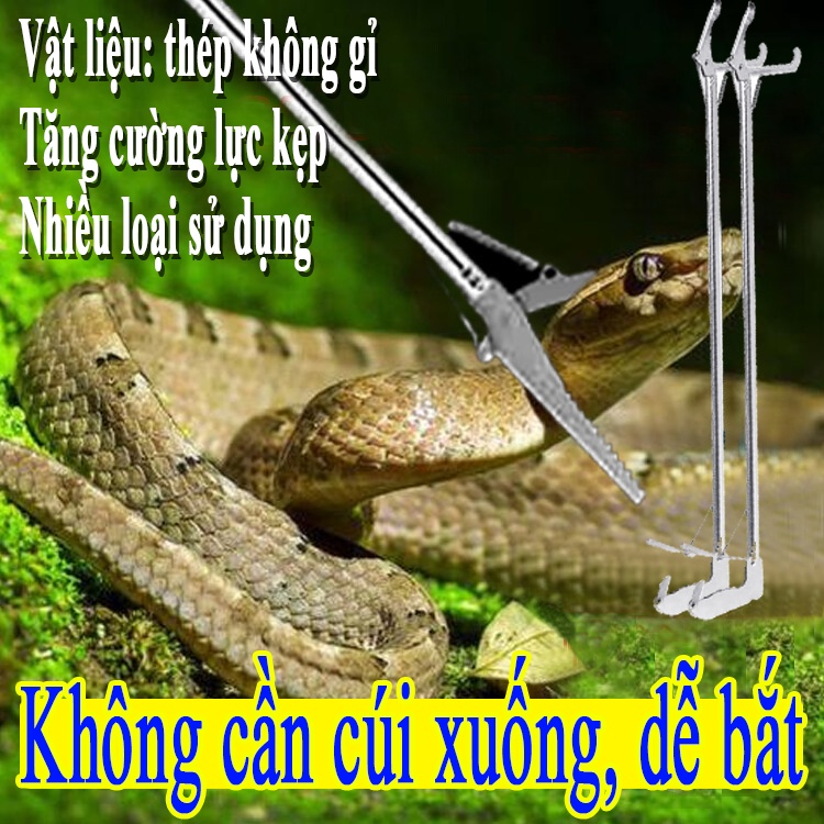 bắt rắn kẹp，Dễ dàng bắt rắn mà không cần cúi xuống）bắt lươn rắn kẹp，gấp kiên cố bền chặt chống trượt Thép không rỉ 1.5m