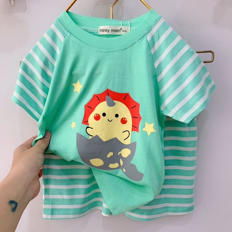 TNin142 Bộ Quần Áo Tay Ngắn Quần Ngắn Thun Lạnh Phối Sọc Minky Tay Raglan  Cho Bé 8kg Đến 25kg