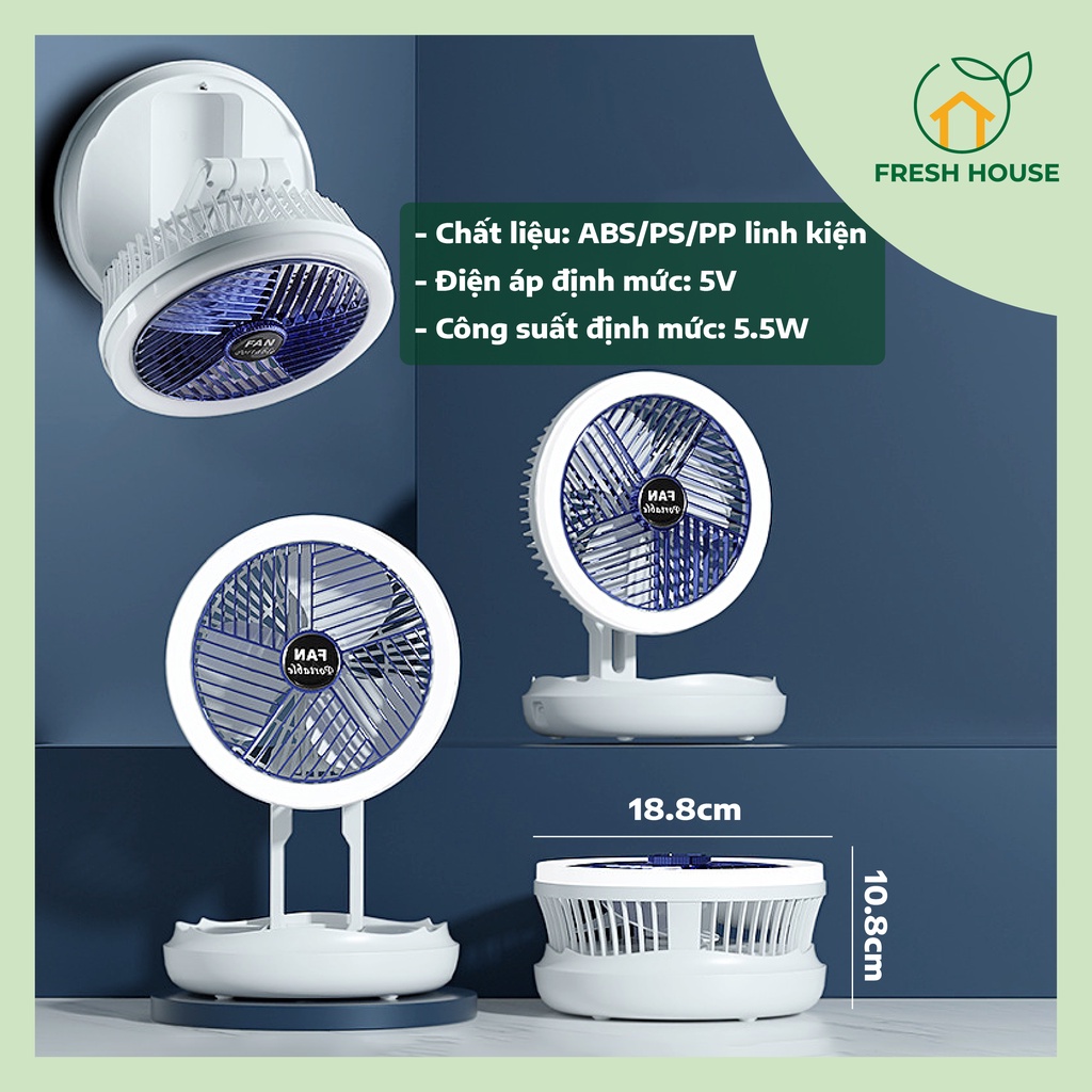 [2 in 1] Quạt Đèn Tích Điện Có Đèn Gấp Gọn Fresh Housing Quạt Điện Mini Đi Du Lịch Tiện Lợi - FRESH HOUSE