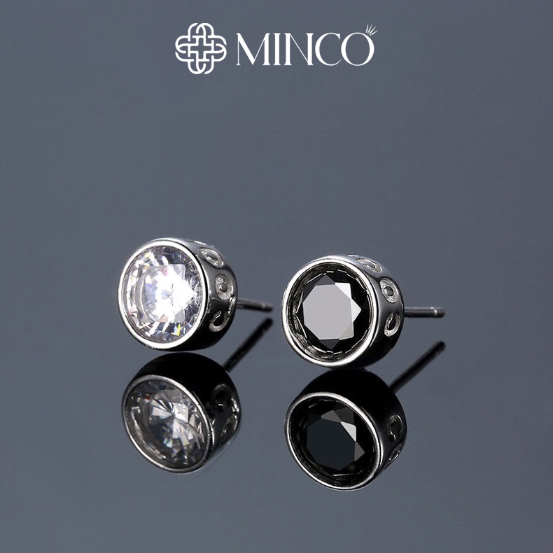 Khuyên tai Nam Minco Accessories Bông tai nam hình tròn đá màu đen trắng cực chất cho nam nữ BT246
