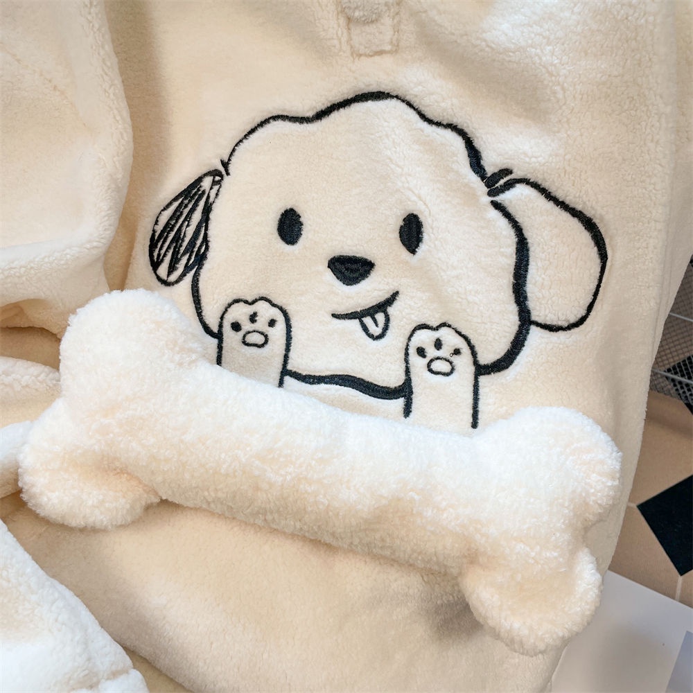 👗Trang phục Junyi💗Áo Sweater Lông Cừu Dày Dặn Cổ polo Thêu Hình Chú Cún Dễ Thương Thời Trang Thu Đông Cho Nữ