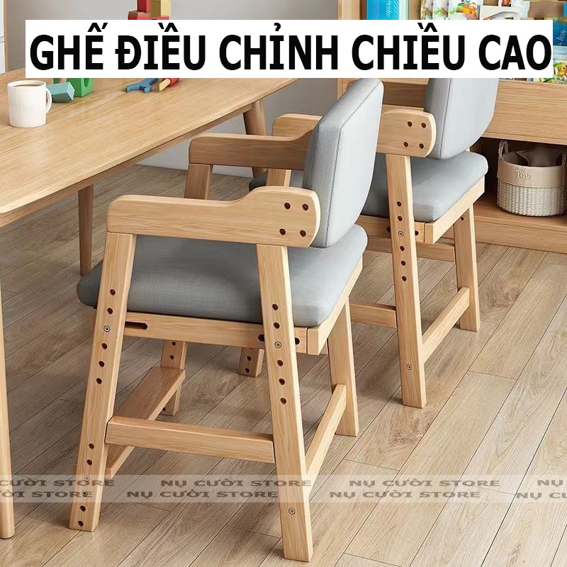 Ghế Ngồi Học Tập Cho Trẻ Em Bằng Gỗ Nguyên Khối; Điều Chỉnh Chiều Cao Thoải Mái; Ghế Đa Năng Cho Bé Ăn Tại Nhà