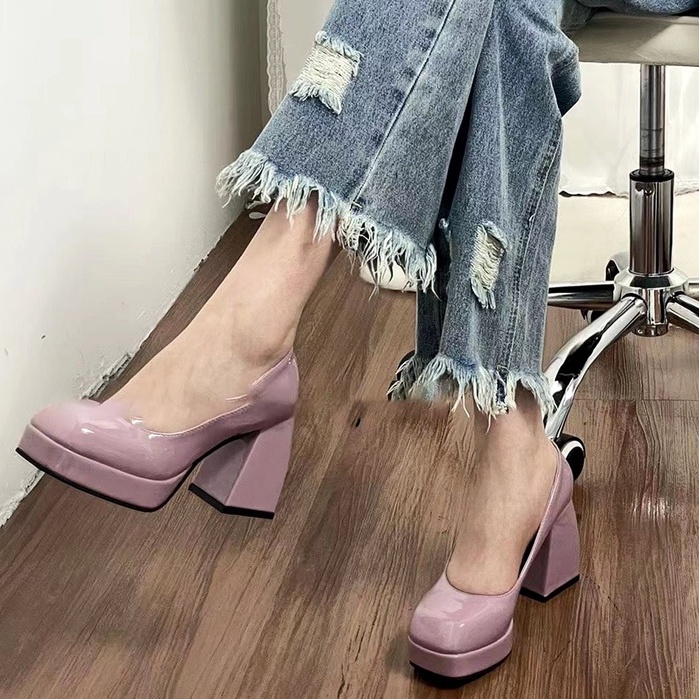 Giày nữ giày cao gót giày mary jane giày lolita cao gót nữ Giày Cao Gót Da Mũi Vuông Đế Dày Thời Trang Cho Nữ