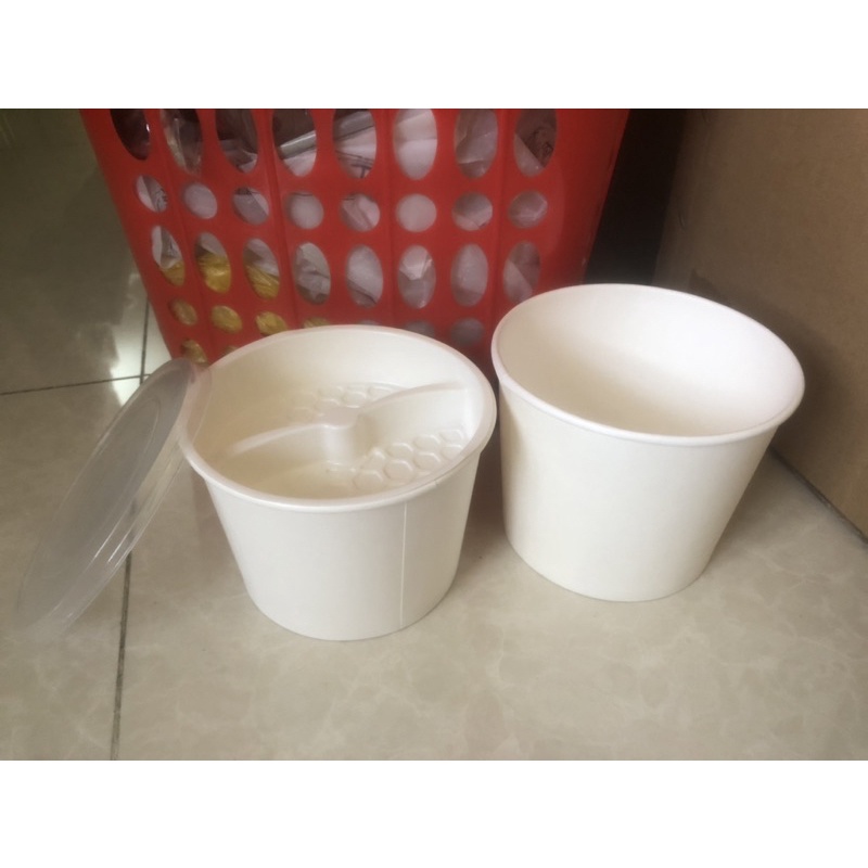 50 combo tô giấy 1030ml kèm nắp và khay 1 ngăn hoặc 2 ngăn đựng bún phở , lẩu