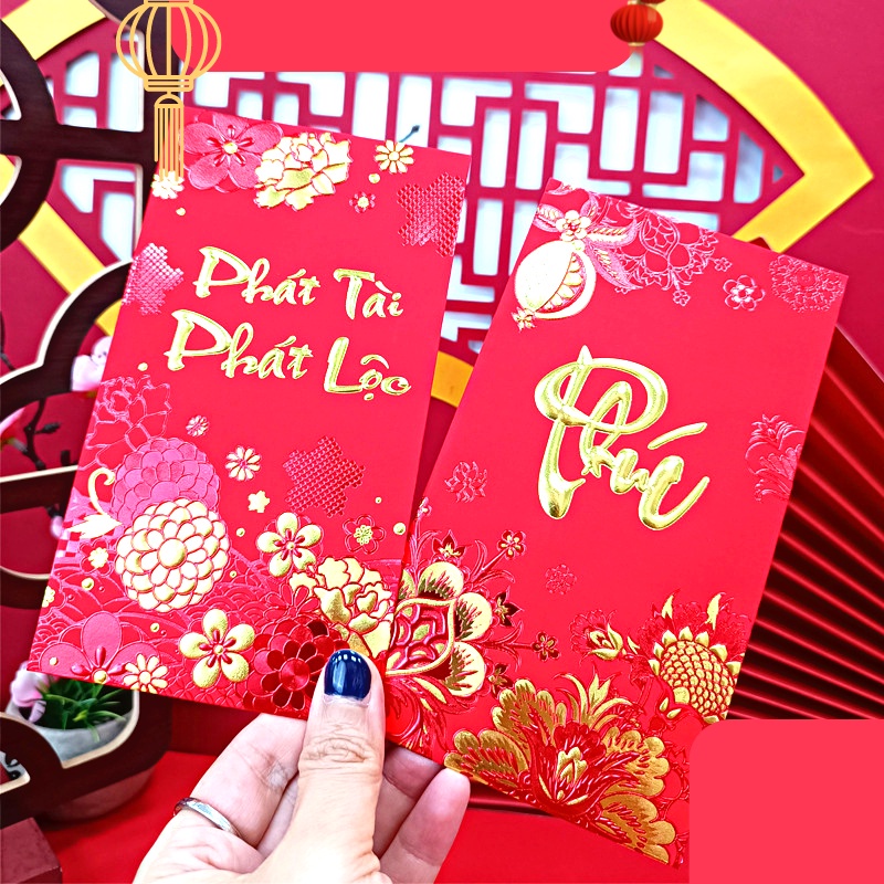 Bao lì xì tết 2023 nhiều lớp - màu đỏ nhung – 6 bao – bao lì xì tết mang lại may mắn cho gia chủ