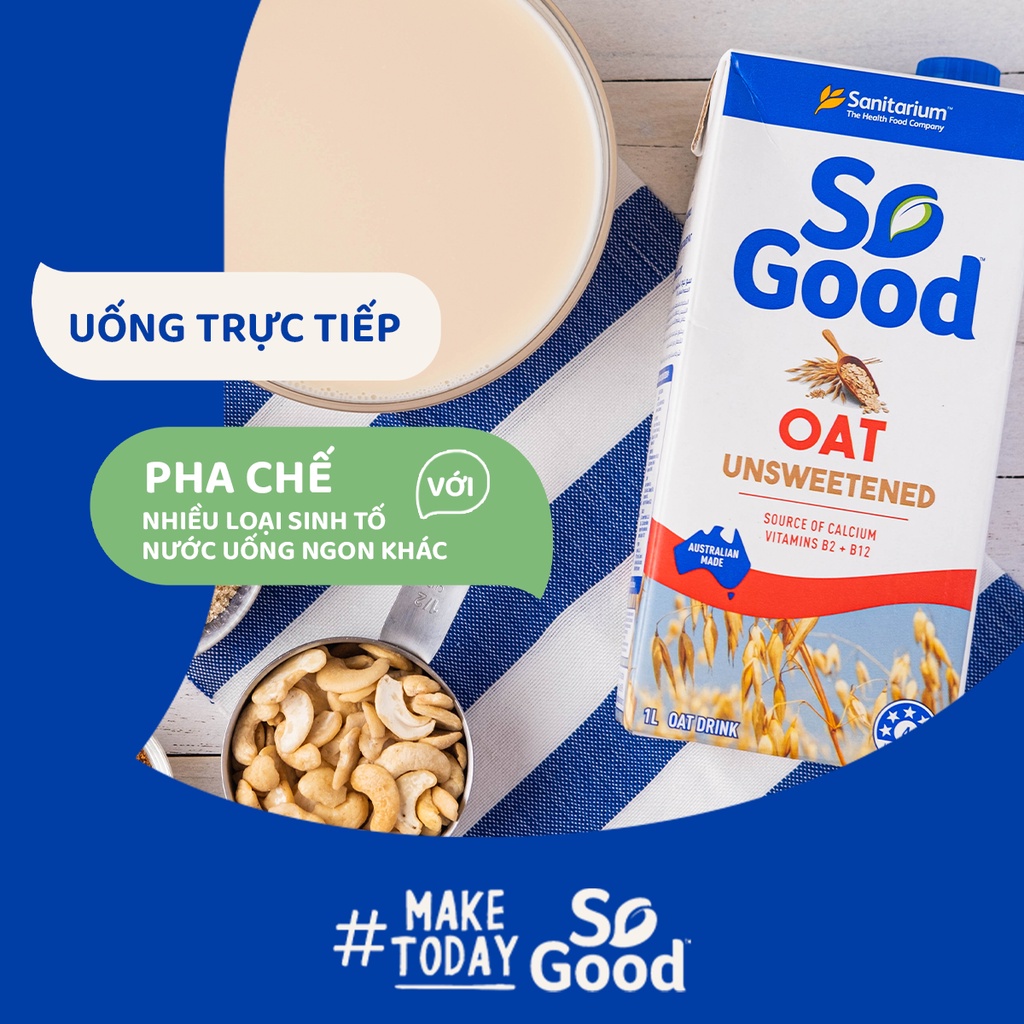 Sữa hạt yến mạch không đường SO GOOD 1L bổ sung canxi và vitamin, dành cho người ăn kiêng, ăn thuần chay