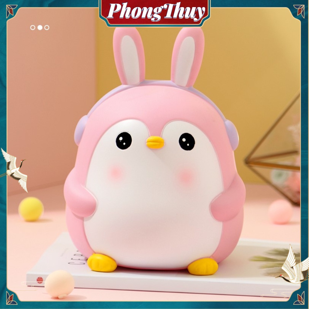 Heo Đất Tiết Kiệm Hoạt Hình Chim Cánh Cụt Dễ Thương Màu Hồng Trang Trí Quà Tặng Trẻ Em【PhongThuy】
