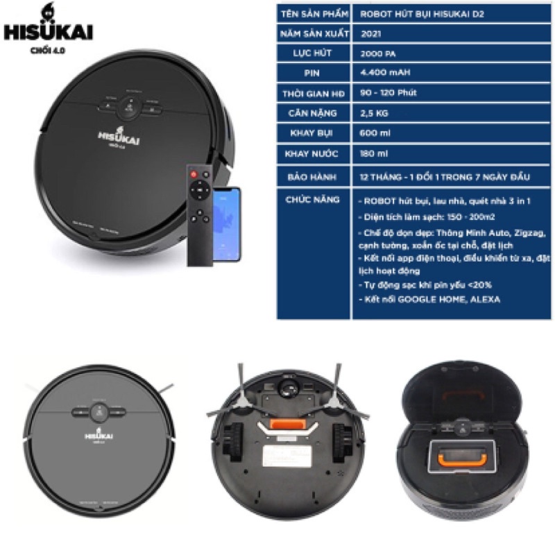 Robot Hút Bụi Tự Động Mắt Thần Cảm Biến Hàng Cao Cấp HISUKAI D2 - Robot Lau Nhà Thông Minh Bảo Hành Uy Tín Lỗi 1 Đổi 1 | BigBuy360 - bigbuy360.vn