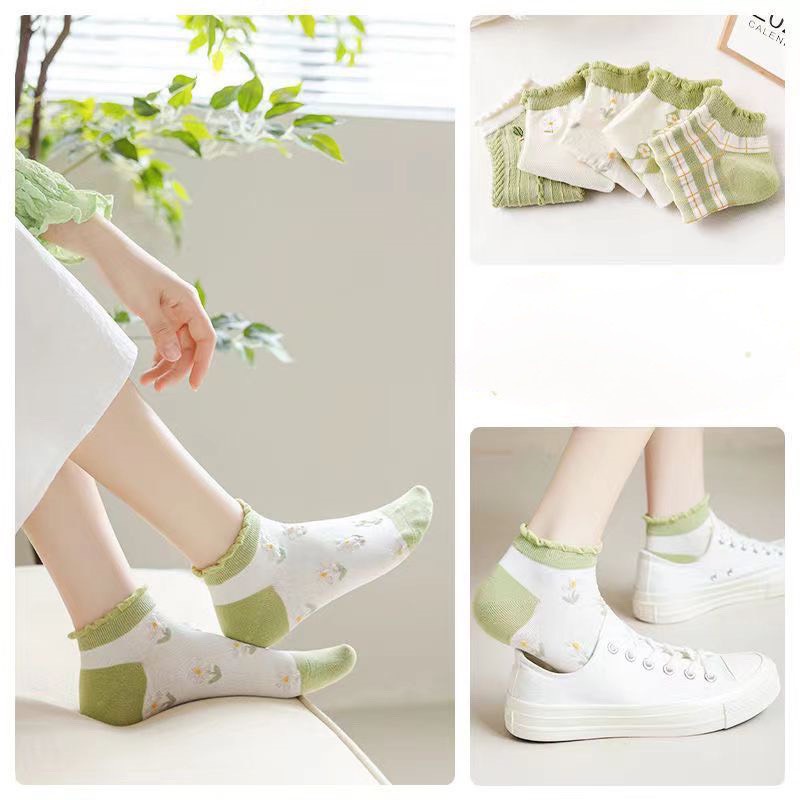 Sét 5 Đôi Tất Màu Xanh Matcha Mix Trắng Siêu Hot Tn17